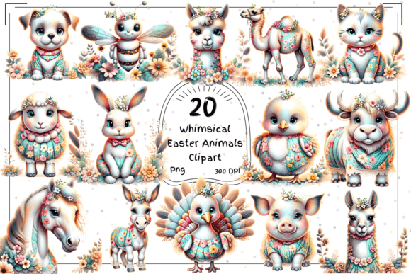 20 Whimsical Easter Animals Clipart