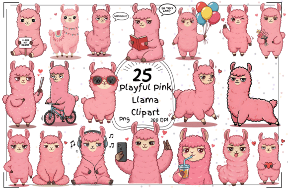 25 Playful Pink Llama Clipart