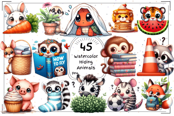 45 Whimsical Watercolor Hiding Animals