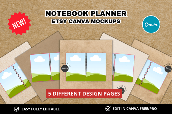 5 Notebook Planner Mockup for Your Digital Shop