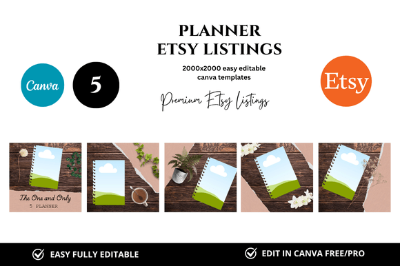 5 Planner Etsy Listings Premium Mockup