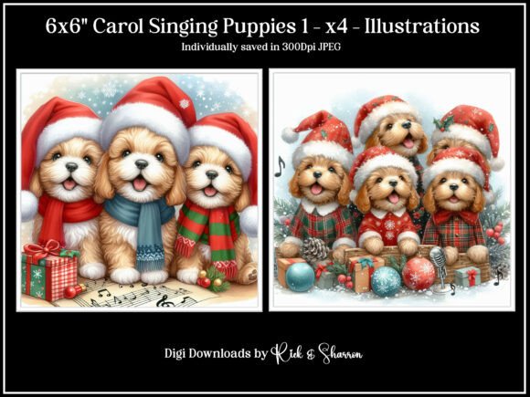 6x6 Carol Singing Puppies 1-4 - JPEG: A Versatile Digital Resource for Crafters and Designers
