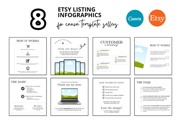 8 White Etsy Listing Infographics: A Professional Tool for Digital Product Sellers