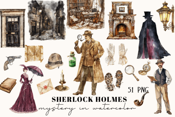 Bringing Mystery to Your Creative Projects with Sherlock Holmes Watercolor Clipart