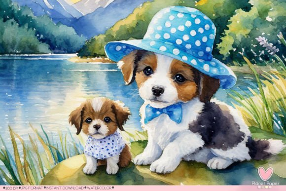 Charming Little Dogs at the Lake Watercolor Set