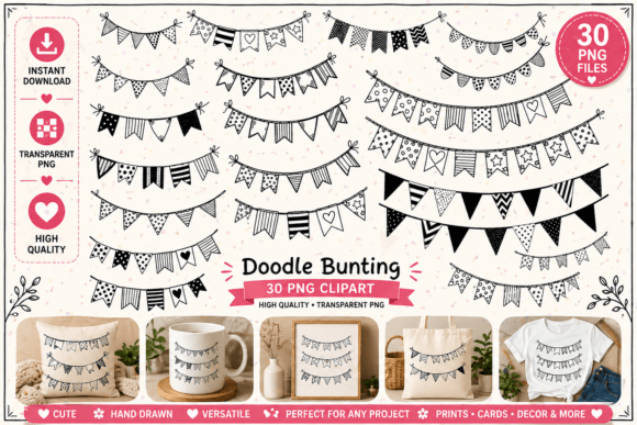Doodle Bunting Clipart Bundle