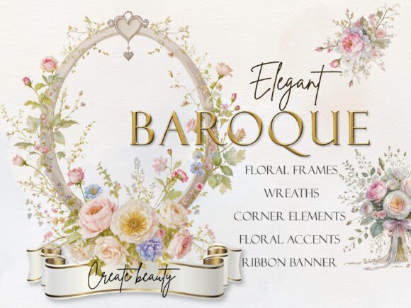 Elegant Baroque Floral Clipart: A Timeless Addition to Your Creative Projects