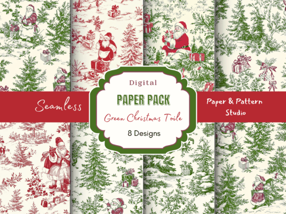 Green Christmas Toile Digital Paper: A Timeless Addition to Your Creative Projects