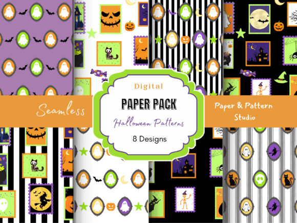 Halloween Stamp Seamless Pattern