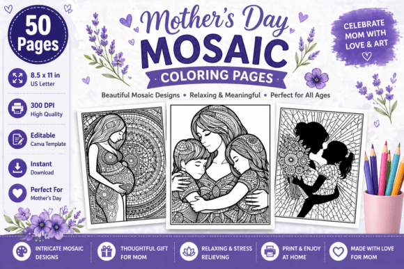 Motherβs Day Mosaic Coloring Pages