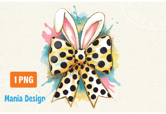 Polka Dot Easter Bow Bunny Coquette PNG