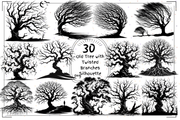 Twisted Tree Silhouettes Ancient Forest: A Collection of Eerie Elegance
