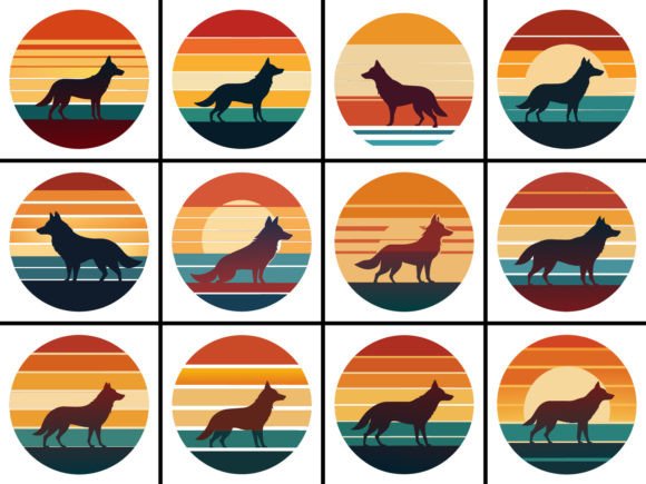 Vintage Sunset Wolf: A Graphic Design Asset That Brings Retro Character to Modern Apparel