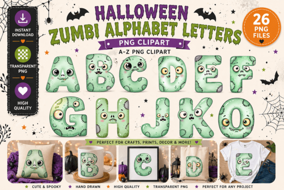 Zombie Alphabet Letters with Funny Faces